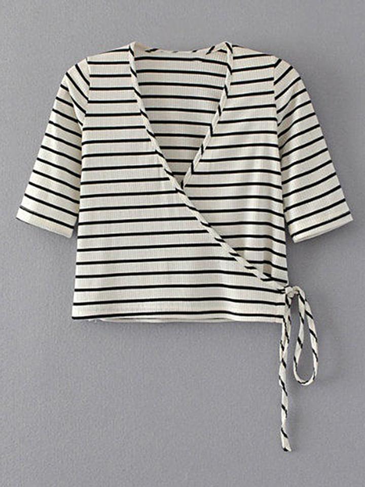 Romwe Tie Detail Wrap Knit Tee