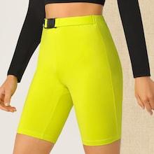 Romwe Neon Yellow Push Buckle Waist Cycling Short