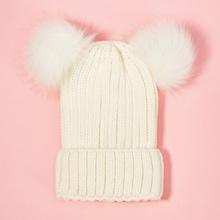 Romwe Faux Fur Pom-pom Decor Cuffed Beanie