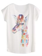Romwe White Giraffe Print T-shirt