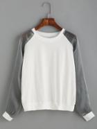 Romwe White Contrast Organza Raglan Sleeve Sweatshirt