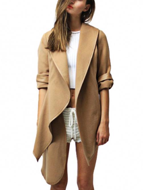 Romwe Lapel Asymmetrical Khaki Coat