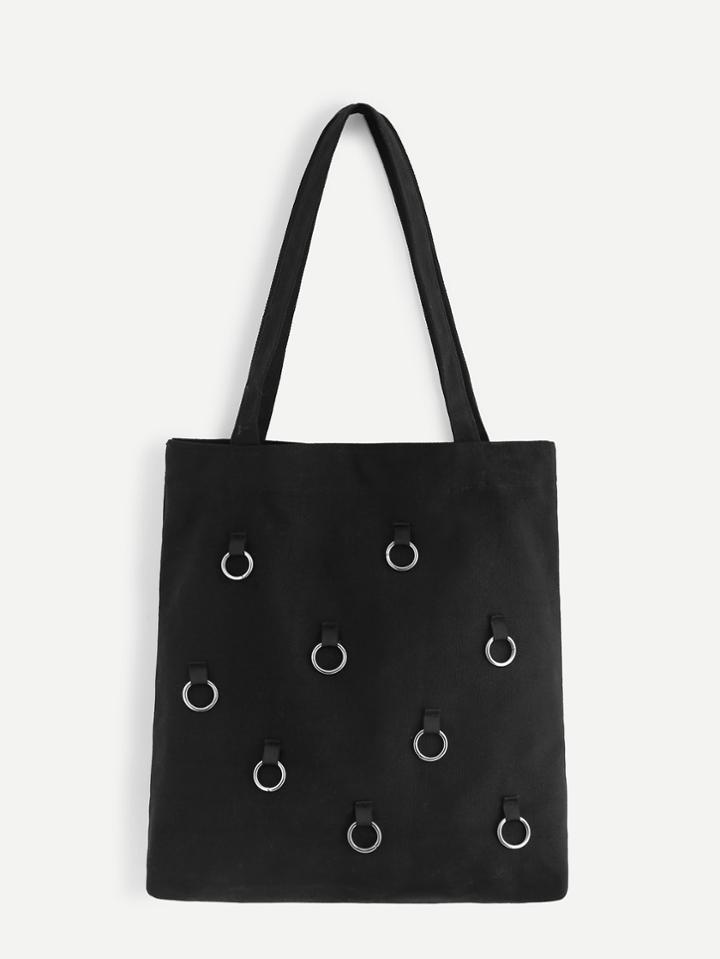 Romwe Ring Decorated Canvas Shoulder Bag