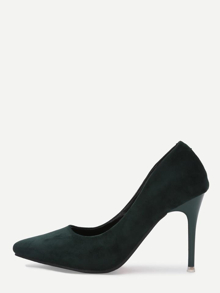 Romwe Faux Dark Green Suede Pointed Toe Pumps