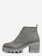 Romwe Grey Faux Leather Lace Up Zipper Topstitch Platform Boots
