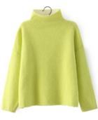 Romwe High Neck Neon Yellow Loose Sweater