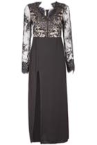 Romwe V Neck Long Sleeve With Sheer Mesh Thigh Split Dress
