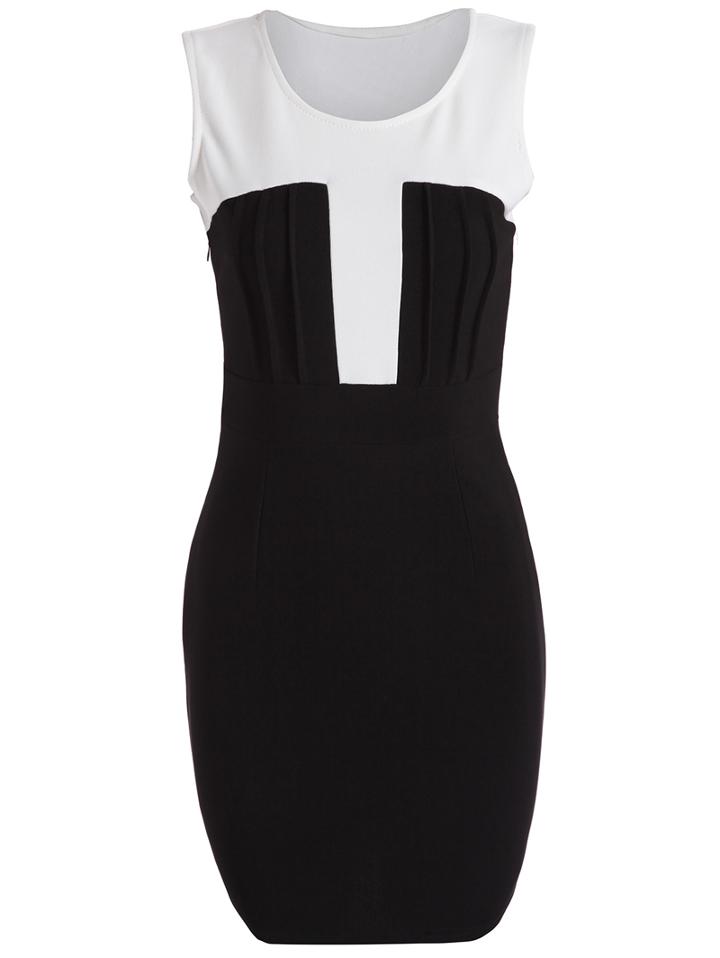 Romwe Color-block Sleeveless Folds Bodycon Dress