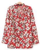 Romwe V Neck Floral Print Loose Blouse