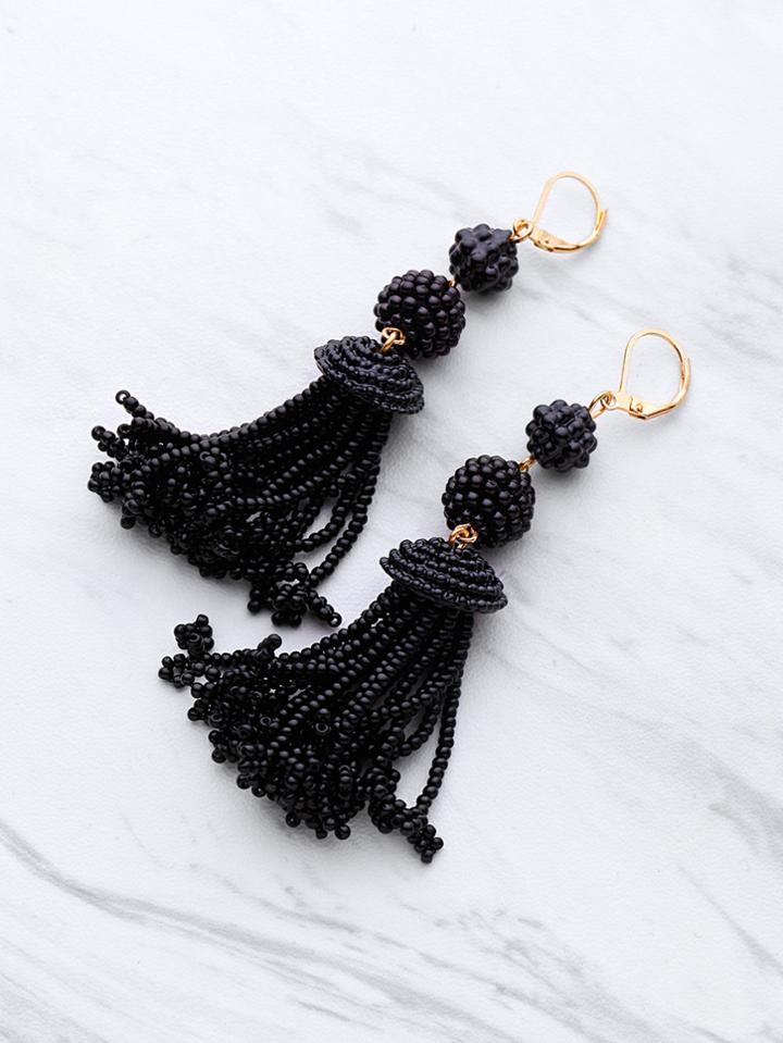 Romwe Beaded Tassel Dangle Earrings