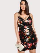 Romwe Metallic Floral Print Bodycon Dress