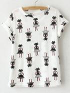 Romwe White Short Sleeve Ripped Hole Print T-shirt