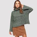 Romwe Mixed Knit Rolled Up Neck Sweater