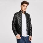Romwe Guys Quilted Faux Leather Jacket