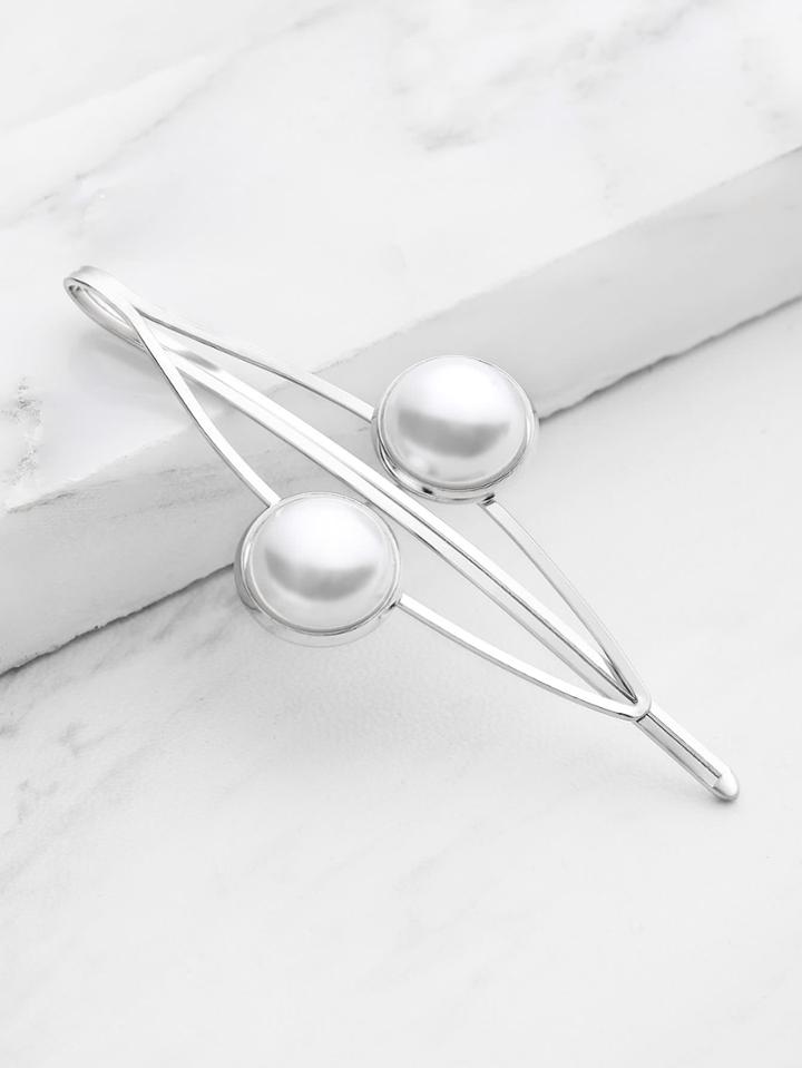 Romwe Double Faux Pearl Decorated Hair Clip