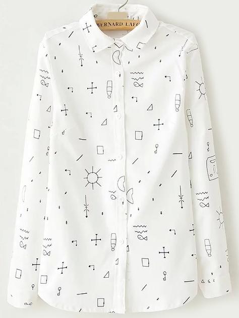 Romwe Graffiti Print White Blouse