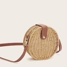 Romwe Straw Detail Round Crossbody Bag