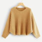 Romwe Solid Rib Knit Asymmetrical Hem Sweater