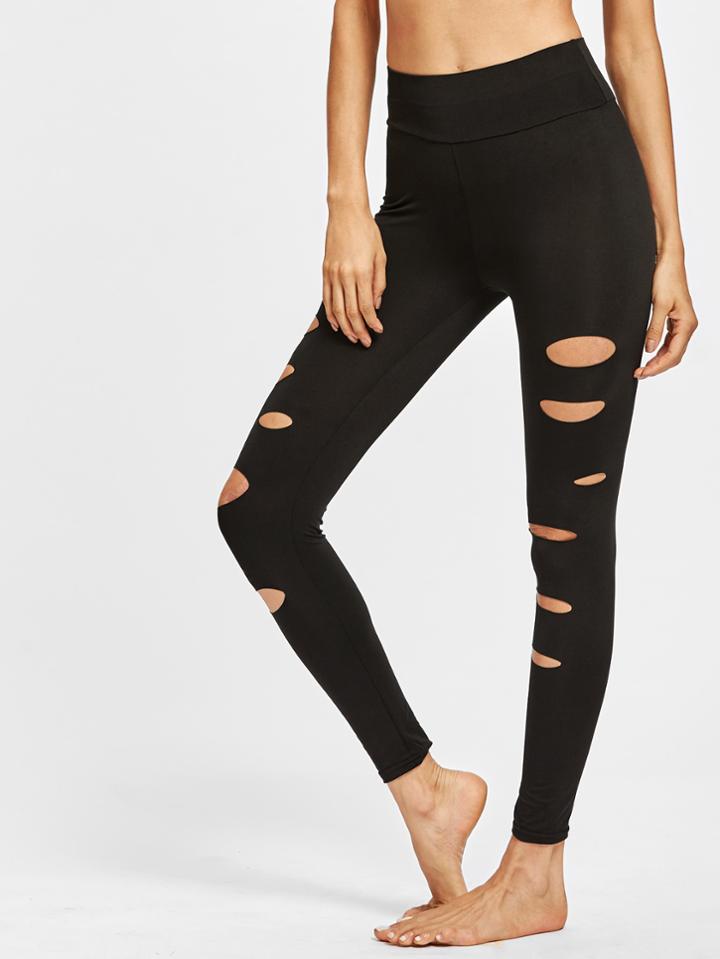 Romwe Ripped High Waist Ankle Leggings
