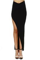 Romwe Oblique Side Slim Sheer Black Skirt