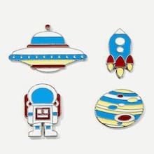 Romwe Astronaut & Ufo Brooch Set 4pcs