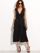 Romwe Black Deep V Neck Jumpsuit With Belt