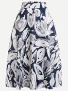 Romwe Blue Abstract Print Zip Skirt