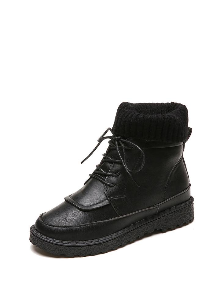 Romwe Knit Detail Lace Up Ankle Boots