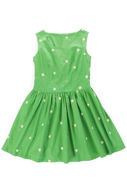 Romwe Daisy Print Pleated Skater Dress