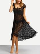 Romwe Lace-up Front Semi Sheer High Low Lace Dress