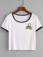 Romwe White Contrast Trim Skull Patch T-shirt