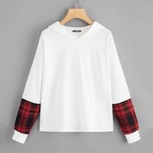 Romwe Plaid Panel Hoodie