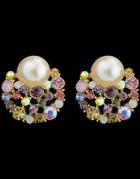 Romwe Multicolor Diamond Pearl Stud Earrings
