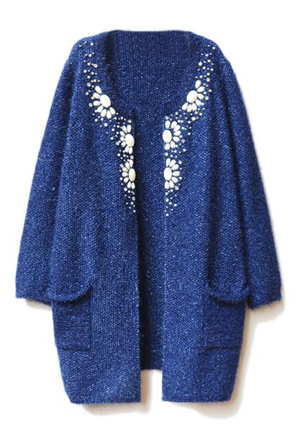 Romwe Beads Embellished Loose Cardigan