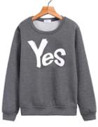 Romwe Yes Print Loose Grey Sweatshirt