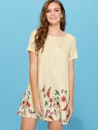 Romwe Short Sleeve Botanical Tunic Dress