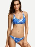 Romwe Blue Abstract Print Strappy Bikini Set