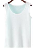 Romwe White Round Neck Linen Camis Top