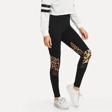Romwe Contrast Mesh Leopard Print Leggings