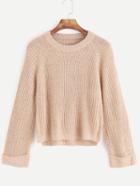 Romwe Light Khaki Raglan Sleeve Cuffed Sweater