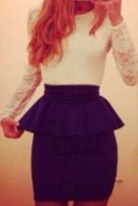 Romwe Contrast Lace Peplum Waist Bodycon Blue Dress
