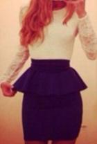 Romwe Contrast Lace Peplum Waist Bodycon Blue Dress