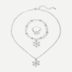 Romwe Ring & Snowflake Pedant Necklace & Faux Pearl Bracelet Set 3pcs