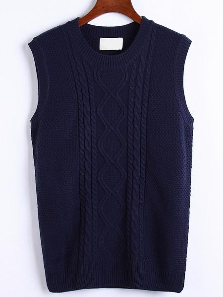 Romwe Cable Knit Blue Sweater Vest