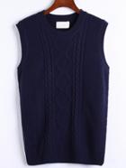 Romwe Cable Knit Blue Sweater Vest