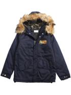 Romwe Deep Blue Minion Print Quilted Coat With Patch Sleeve