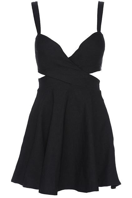 Romwe Romwe Cut-out Crossed Pieced Black Camisole Bandeau Dress