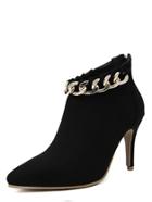 Romwe Black Chain Embellished Stiletto Ankle Boots