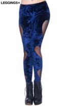 Romwe Heart-shaped Cutout Blue Velvet Leggings