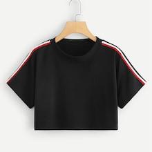 Romwe Striped Tape Tee